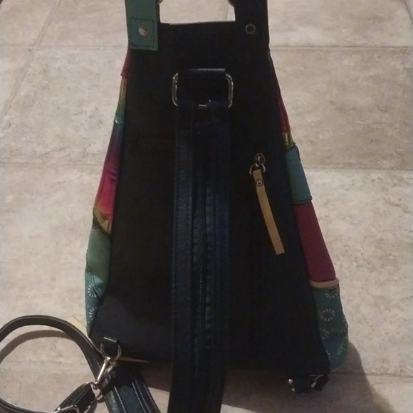 Cirque du Soleil Leather/Cloth Triangular Sling Bag Converts to Backpack - Picture 3 of 8